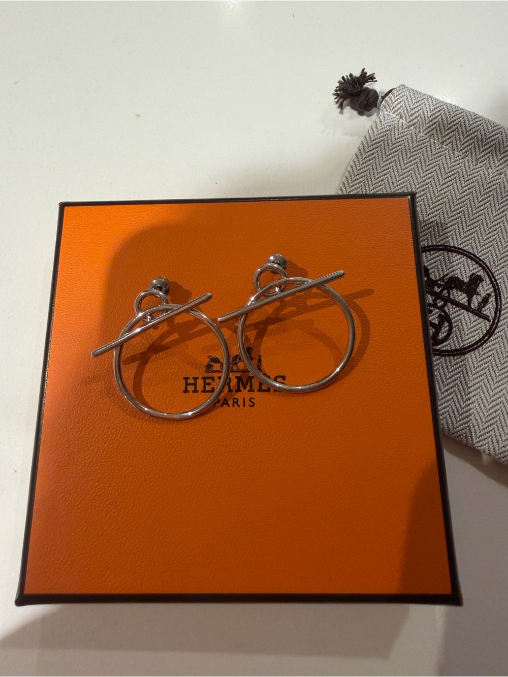 Hermes Silver-Tone Hoop Toggle Earrings - Silver